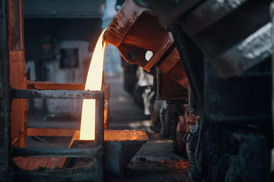 Metal pouring in a foundry, illustrating industrial operations